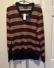 Brooks Brothers 100% Italian Merino Wool V Neck Pullover Sweater Striped Large
