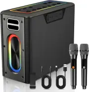 ✅Karaoke Machine w/ Two Wireless Microphones,Powerful Portable Bluetooth Speaker