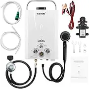Maxkon Gas Water Heater 9 in 1 10L Outdoor Portable Camping Shower Instant Hot Heating System White with Pump