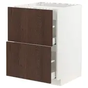 METOD / MAXIMERA base cab f hob/2 fronts/2 drawers, white/Sinarp brown, 60x60x80 cm