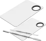 AUTSUPPL 2 Set Makeup Palette Cosmetic Mixing Plate Steel Foundation Palette Nail Scraper Makeup Artist Mixing Palette Nail-Art Palette Spatula Nail Art Tools Stainless Steel Silver