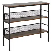 Storage Console Table With 3-Tiers Wood Shelf Metal In Black