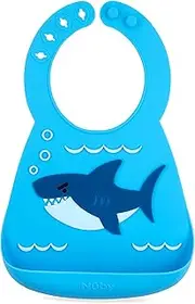 Nuby On The Go Silicone 3D Bib with Scoop to Catch Mess, Roll to Go, 6 M+, Shark