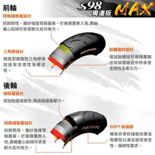 【MAXXIS 瑪吉斯】S98 彎道版 MAX 全熱熔競技胎 -12吋(120-80-12 55J S98 MAX)