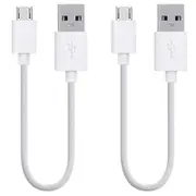 2 Pack 20cm Short Data Transfer Charger Charging Micro USB Cable Cord for Android Phone Device Tablet Bulk White TPE Plastic