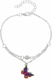 [Tummy Tub] Bracelets,Bracelet Jewellery,Anklet String Charm,Ring Bolt Personalised Colourful Oil Drop Butterfly Pendant Anklet Hawaiian Beach Style Alloy Anklet Adjustable Size Ring Box (Color : A)