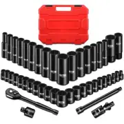 3/8" Drive Impact Socket Set, 45 Pieces Standard SAE (1/4" to 3/4") and Metri...