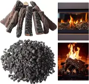 10 Pcs Ceramic Logs for Gas Fireplace and 10 Lbs 0.8-1.6'' Lava Rocks for Fire P