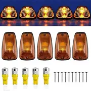 Cab Maker Roof Running Light Cover Base + 5X Amber T10 194 168 5050 LED Light Bulbs for Chevy/GMC C1500 C2500 C3500 K1500 K2500 K3500 1988-2000 Pickup Trucks 264159BK