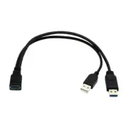 Black USB 3.0 Female to Dual USB Male Extra Power Data Y Extension Cable for ...