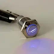 E Support 12V Car Auto Blue LED Light Momentary Speaker Horn Push Button Metal Toggle Switch 19mm