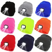 Upgraded USB Rechargeable LED Light-Up Winter Knit Cap - High Brightness, Long-Lasting Battery, 9 Colors (Black/Grey/Blue/Yellow/Orange/Pink/Green/Red/Navy) fo