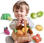 TUMAMA Baby Plush Veggie Basket Stuffed Vegetable Play Set Toys, Pretend Play Kitchen Food Sensory Educational Toys for Toddler 0M+ Months