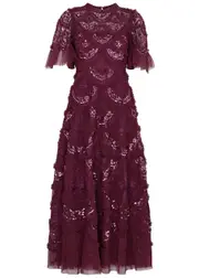 Needle & Thread Carmen Sequin-embellished Tulle Gown - Plum - 14 (UK14 / L) 14 (UK14 / L)