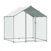 Metal Chicken Coop 6.56x6.56x6.56ft Walk-in Chicken Run with Cover Spire Roof