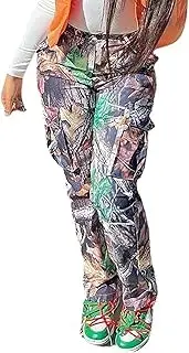 [Vakkest] Women's Oversized Camo Cargo Pants Jogger Trousers Workout Sweatpants Camouflage Army Fatigue with Pockets