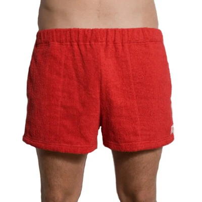 Towel shorts rugby style 100% cotton terry towelling, Red - Large size