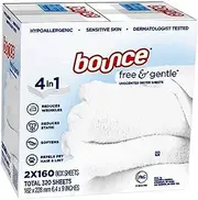 Bounce Free & Gentle Unscented Dryer Sheets, 320 ct.(Bulk Discount Available)