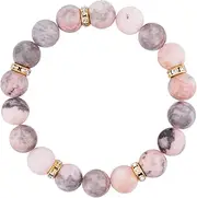 [KINBOM] Pink Zebra Bead Elastic Calming Bracelet with 5 Golden Glitter Jewels, Natural Stone for Women