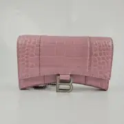 BALENCIAGA Hourglass Powder Pink Leather Chain Wallet Bag New