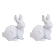 2x LVD Concrete Rabbit Briar Up Sculpture Garden/Patio Decor 12.8x13.3cm White