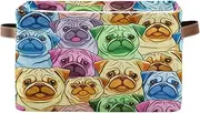 Colorful Cartoon Pugs Fabric Organizing Bin, Decorative Rectangle Home Office Organization Storage, Set of 2