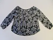 Billabong Velvet Top Women M Roses Boho Peasant Elegant Evening Casual NWT