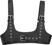 AMIJOUX Leather Chest Harness Body Waist Chain Belt Black Straps Body Chain Festival Party Bra Caged Harness Choker Bra Chains for Costume Accessories, Black, 77cm
