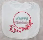 Christmas Baby Bib | Burb cloth / smock | Personalised Gift | Flower circle