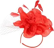 [Ipetboom] Fascinator Hat for Women Tea Party Headpiece Detachable Hair Clips Headband Set Red