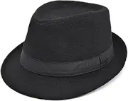 [VANTOBEST] Mens Classic Manhattan Structured Trilby Fedora Hat Derby Hat Church Hat Short Brim Bowler Jazz Cap with Band (Black), Black, One Size