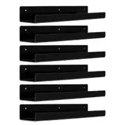 Black Acrylic Shelves for Storage,15" Floating Shelves Wall Mounted for Kids Bookshelf/Display Ledge Shelves for Bedroom,Living Room,Bathroom,Kitchen,Set of 6