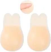 [Bieiyhe] Adhesive Bra Push Up, Nipple Pads Silicone Bra Self-Adhesive, Invisible Bra Backless, Adhesive Bra Chest, Adhesive Bra Reusable, Nipple Covers, Strapless Bra Invisible, Beige, One Size