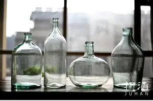掬涵 玻璃花瓶落地臺面藝術玻璃器皿軟裝飾美式粗放手工