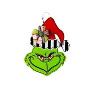 Christmas Door Hanging Plaque Decoration, Welcome Sign Funny Grinch_Welcome Front Door Sign Wreaths,Wood Farmhouse Porch Decor for Home Wall Garland