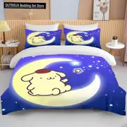 v2961 Bed Sheets Kawaii Pom Pom Purin Printed Bedding Set Cartoon Anime Duvet Cover Comforter Pillowcase Boys Girls Children Adults King 3-Piece Bedd