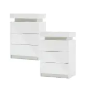 2X Bedside Table 3 Drawers RGB LED Bedroom Cabinet Nightstand Gloss GLORY WHITE