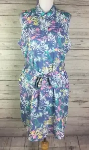 Ocean + Coast Multicolor Button Front Sleeveless Belted Shirt Dress Size L NWT