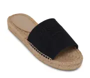 Prada Baltico Blue Canvas Plaque Logo Slide Open Toe Sandal Espadrille Flat 38