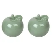 2x Maine & Crawford Wendell 12.5cm Ceramic Apple Ornament Tabletop Decor Sage