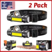 2 Pack USB Rechargeable Waterproof LED Headlamp Headlight Head Light Flashlight