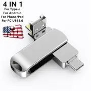 Metal USB Flash Drive Memory Stick 4in1 Type C OTG For iPhone Android PC 2TB 1TB