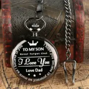 Personalized To My Son Grandson Steampunk Quartz Pocket Watch Pendant Chain Gift