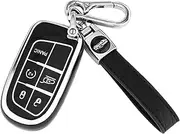 XIYANG TRADE for Jeep Key Fob Cover with Leather Keychain Soft TPU Protection Key Case for 2016-2022 Grand Cherokee Renegade