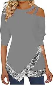 [AHUGDSB] Women Blouse,Fall Winter Casual T-Shirts Long Sleeve Tunic Tops Strapped Crewneck Blouse Pullover Christmas Jumper Funny Santa Xmas Jumper Sweatshirt Ladies