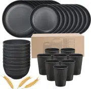 Plates and Bowls Sets for 8, 32-Piece Kitchen Dinnerware Set for 8 Black