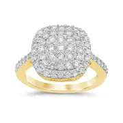 Double Halo Square Look Ring with 1.00ct of Diamonds in 9kt Yellow Gold