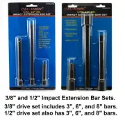 6pc 3/8" and 1/2" Drive Impact Extension Bar Set with 3" 6" and 8 inch bars.