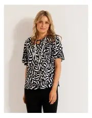 [Fella Hamilton] Bowen Lane Flutter Sleeve Top in Black White