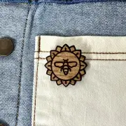 Handmade Engraved Wooden Sunflower Bee Pin